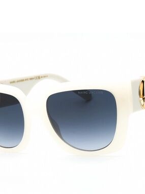 Marc Jacobs White Square Sunglasses with Blue Gradient Lenses and Gold Accents